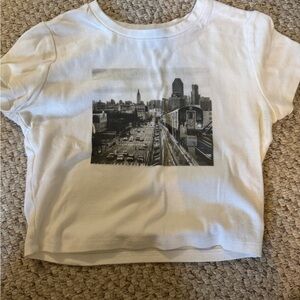Garage White Crop Top with Urban Print